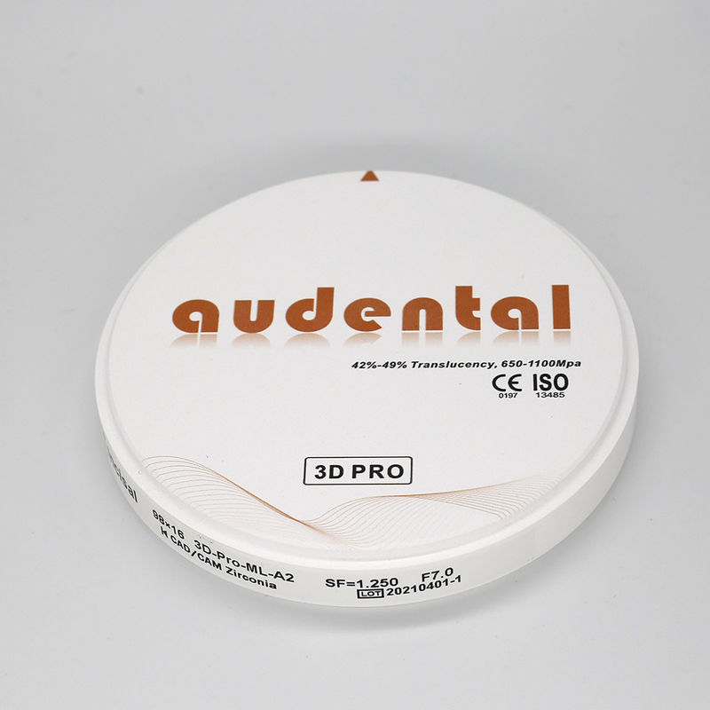 บล็อกซิรคอนิโมนีม Audental ขนาด 98 มม ความแข็งแรงสูง 650-1100Mpa บล็อกซิรคอนิโมนีมขาวสําหรับห้องปฏิบัติการทันต CAD CAM ระบบบด
