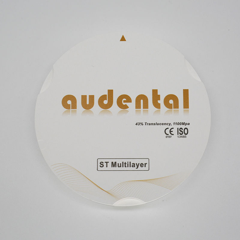 1100Mpa 43% แพร่ใส ST หลายชั้น Zirconia บล็อกสําหรับ veneers เรียบเรียบ Vita 16 สี
