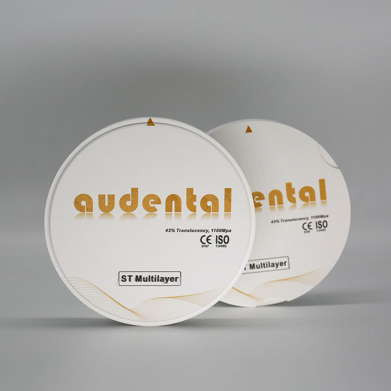 1100Mpa 43% แพร่ใส ST หลายชั้น Zirconia บล็อกสําหรับ veneers เรียบเรียบ Vita 16 สี