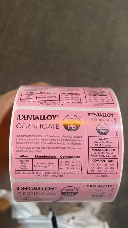 Audental Ultra SLM Powder วัสดุ CoCrMo สําหรับ CE FDA IdentAlloy การพิมพ์โลหะ 3 มิติที่ได้รับการรับรองของทันตแพทย์