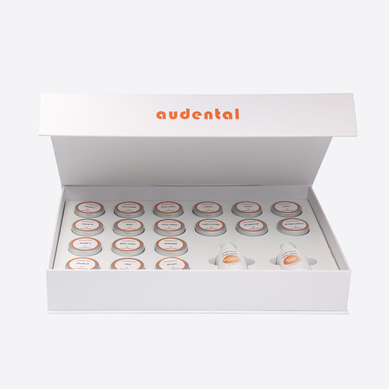 อุปกรณ์ทันตกรรมในห้องปฏิบัติการ พร้อมชุดสีและเคลือบเงาสำเร็จรูป ช่วยให้การใช้งานราบรื่นและการปรับแต่งสีที่ยืดหยุ่น